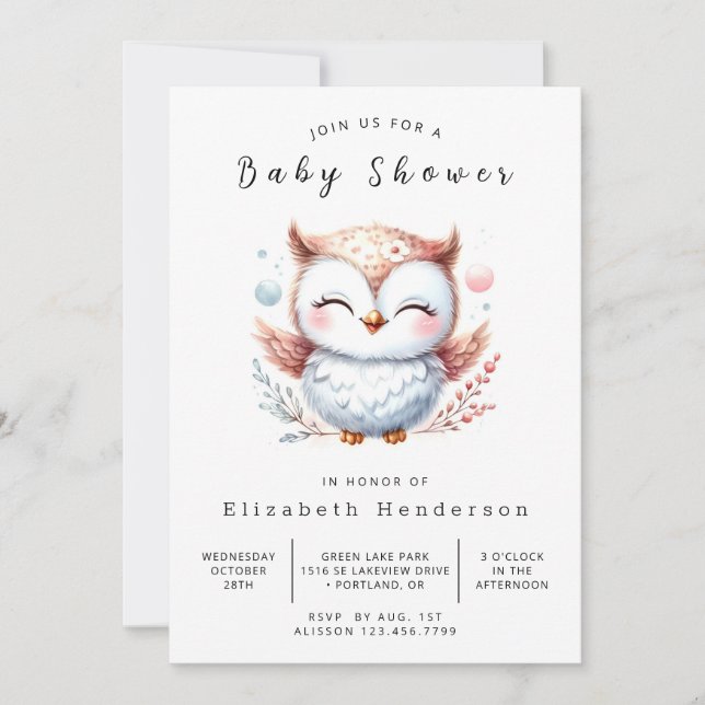 Boho Digital Owl Baby Dusche Einladung (Vorderseite)