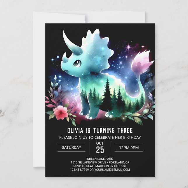 Boho Dino Triceratops Geburtstag Einladung (Vorderseite)