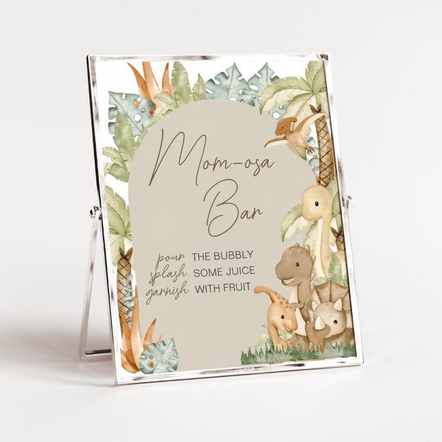 Boho Dinosaur Baby Dusche Mama Osa Bar Poster (Gender Neutral Dino Baby Shower Mom Osa Bar Sign)
