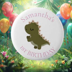 Boho Dinosaur Baby Girl 1. Geburtstag Button