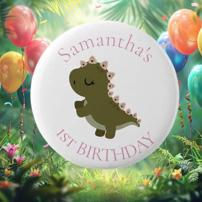 Boho Dinosaur Baby Girl 1. Geburtstag Button (Experience the magic of the Dinosaur Button! )