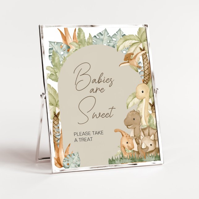 Boho Dinosaur Babydusche Babys sind süß Poster (Gender Neutral Dino Baby Shower Babies are Sweet Sign)