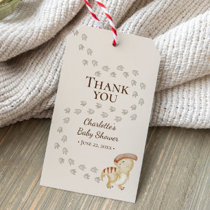 Boho Dinosaur Beige Babydusche Danke Geschenkanhänger