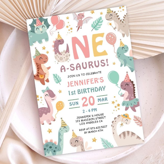 Boho-Dinosaur-Mädchen 1. Geburtstagseinladung Einladung (Von Creator hochgeladen)