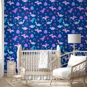 Boho-Dinosaurier Buntes Dunkelblaues Kinderzimmer Tapete