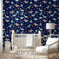 Boho Dinosaurs Adventure Dark Blue Kinderzimmer