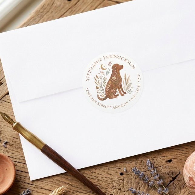 Boho Dog Address Labels – Dog Mom Gift Runder Aufkleber (Boho dog lover return address label)