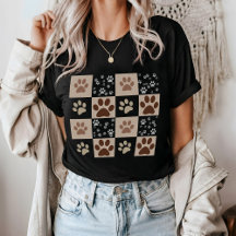 Boho Dog & Cat Paw Checkered T - Shirt