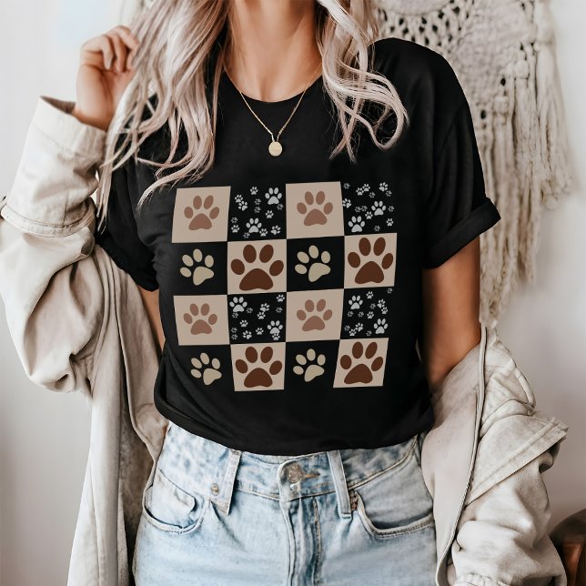 Boho Dog & Cat Paw Checkered T - Shirt (Von Creator hochgeladen)