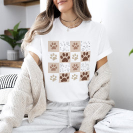 Boho Dog & Cat Paw Checkered T - Shirt
