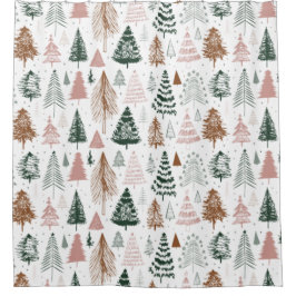 Boho Doodle Christmas Tree Pattern Duschvorhang