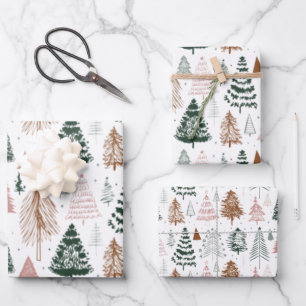Boho Doodle Christmas Tree Pattern Geschenkpapier Set