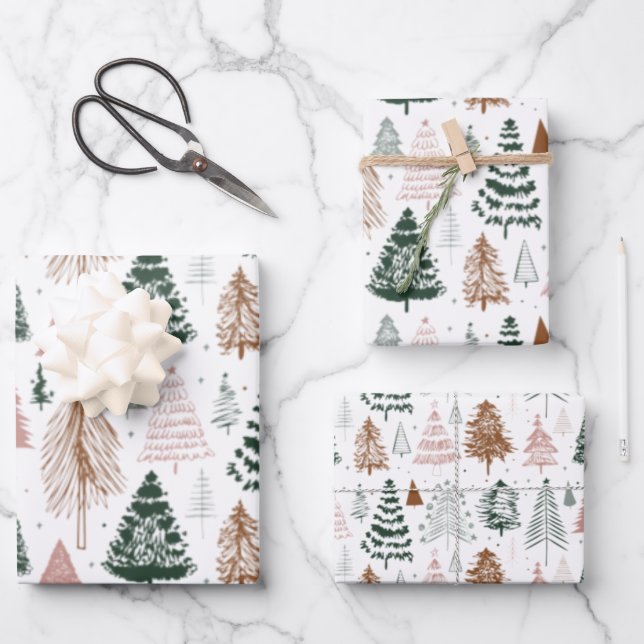 Boho Doodle Christmas Tree Pattern Geschenkpapier Set (Vorderseite)