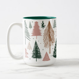 Boho Doodle Christmas Tree Pattern Zweifarbige Tasse