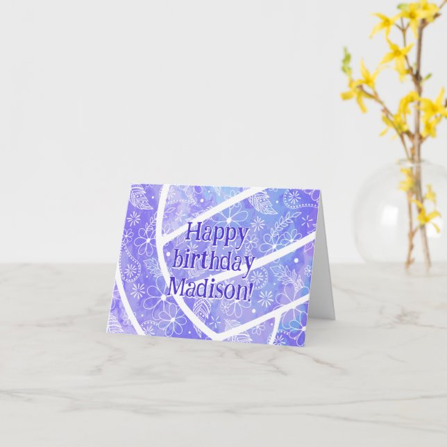 Boho doodle Federn lila Volleyball Geburtstag Karte (Gelbe Blume)