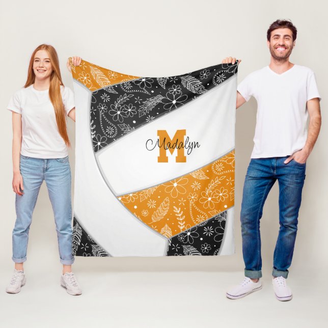Boho doodle Muster schwarz orange Volleyball Fleecedecke (Beispiel)