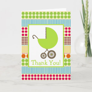 Boho Dots & Green Carriage Baby Dusche Vielen Dank Dankeskarte