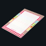 Boho Dots Personalisiert Notepad Notizblock<br><div class="desc">Ein Notizblock mit einem schieren Mittelteil,  der in Rosa auf einem Hintergrund von Reihen von Polka-Punkten in verschiedenen Größen und in böhmisch inspirierten Rosa-,  Grün-,  Blau-,  Orange-,  Gelb- und Bordeaux-Farbtönen dargestellt ist. Personalisieren Sie mit Ihrem Namen.</div>