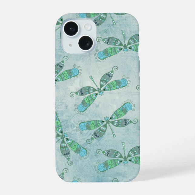 Boho Dragonfts in Blau iPhone 15 Hülle (Rückseite)