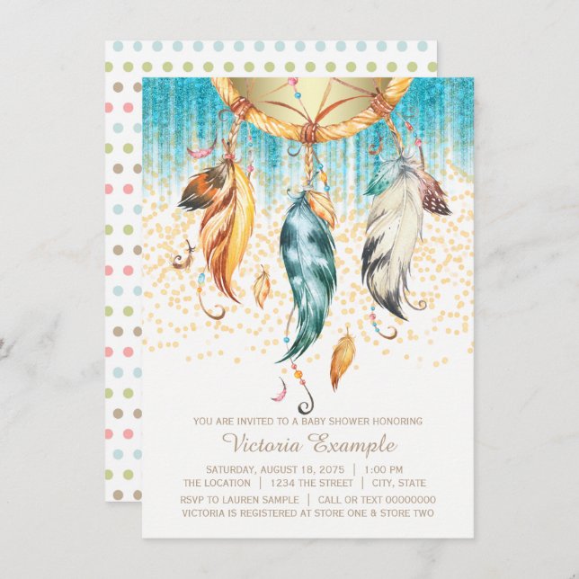 Boho Dream Catcher Baby Shower Einladung (Vorne/Hinten)