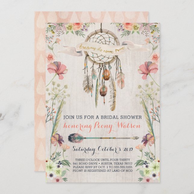 Boho Dream Catcher Bridal Dusche Einladungen (Vorne/Hinten)