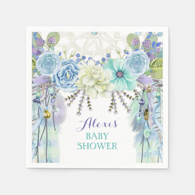 Boho Dream Catcher Feather Tribal Aqua Serviette (Vorderseite)