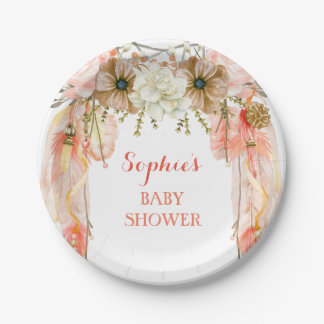 Boho Dream Catcher Feather Tribal Peach Coral Pappteller