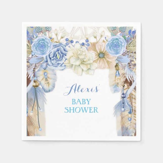 Boho Dream Catcher Feather Tribal Periwinkle Blue Serviette (Vorderseite)