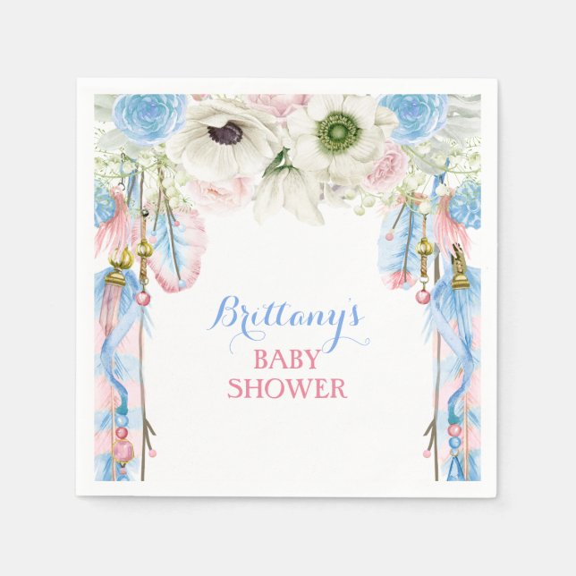 Boho Dream Catcher Feather Tribal Pink & Blue Serviette (Vorderseite)