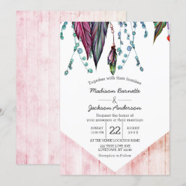 Boho Dream Catcher & Feathers Wedding Einladung