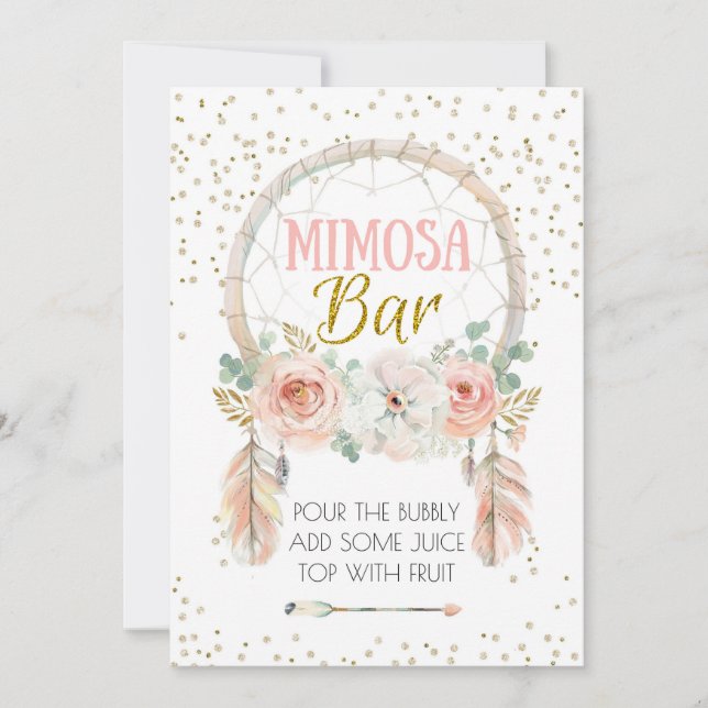 Boho Dream catcher Mimosa Bar Sign 12x18" Einladung (Vorderseite)