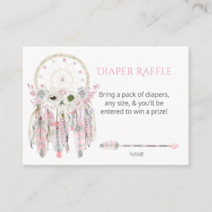 Boho Dream Catcher Pink GrayFeathers Diaper Raffle Begleitkarte