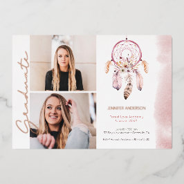 Boho Dream Catcher Rose Script Foto Abschluss Folieneinladung