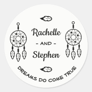 Boho Dream Catcher Wedding Verlobung Schwarz-weiß Runder Aufkleber