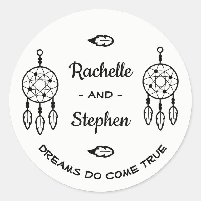 Boho Dream Catcher Wedding Verlobung Schwarz-weiß Runder Aufkleber (Vorderseite)