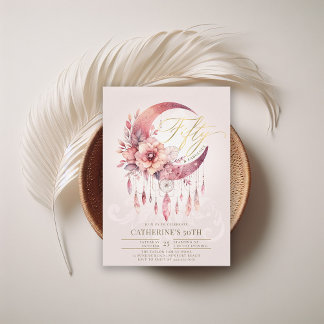 Boho Dreamcatcher Crystals Floral 50. Geburtstag Einladung