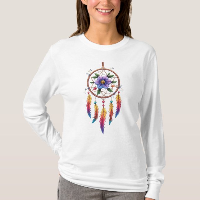 Boho Dreamcatcher Design Long Sleeve for Peaceful T-Shirt (Vorderseite)