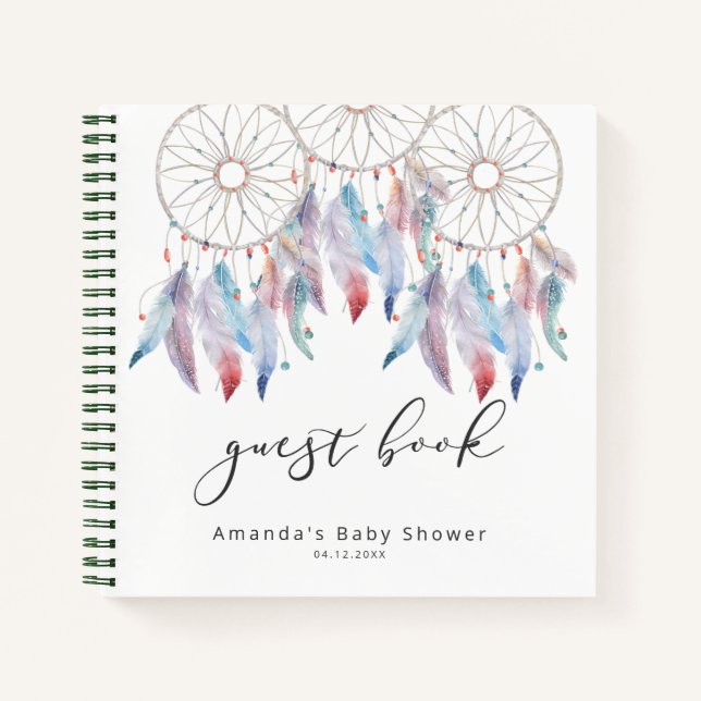 Boho Dreamcatcher Guest Book Modern Baby Shower Notizbuch (Vorderseite)