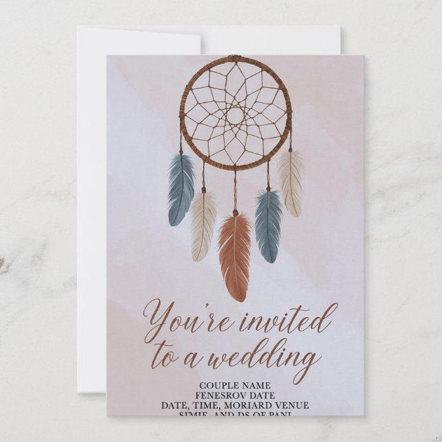 Boho Dreamcatcher Hochzeitseinladung | Rustikale B Einladung (Vorderseite)