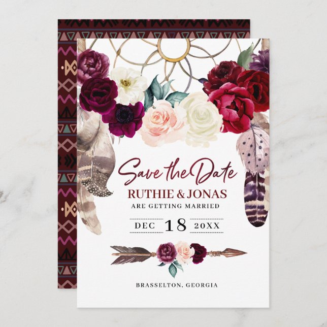 Boho Dreamcatcher Save the Date Einladung Hochzeit (Vorne/Hinten)
