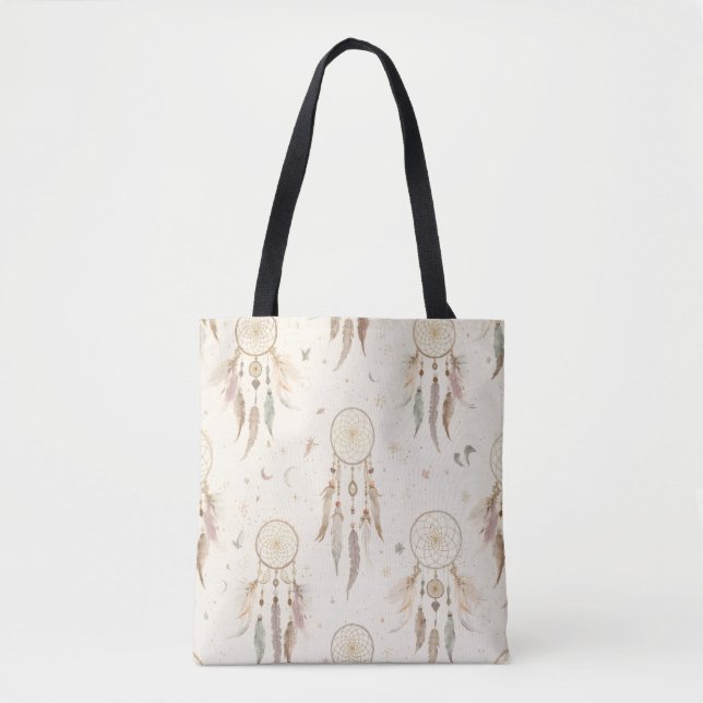 Boho Dreamcatcher Tote Bag | Ethereal Feathers (Vorderseite)
