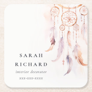Boho Dreamcatcher Watercolor Lilac Blush Peach Rechteckiger Pappuntersetzer