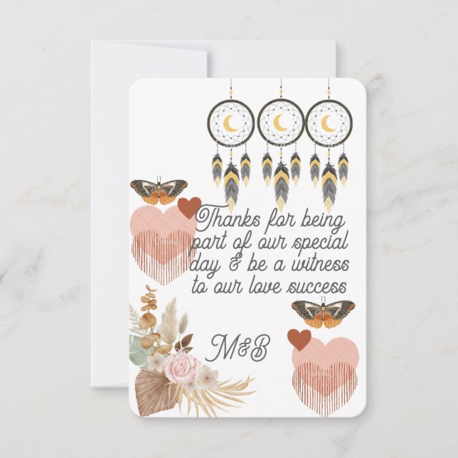 Boho Dreamcatcher Wedding Danke-Card Dankeskarte (Vorderseite)