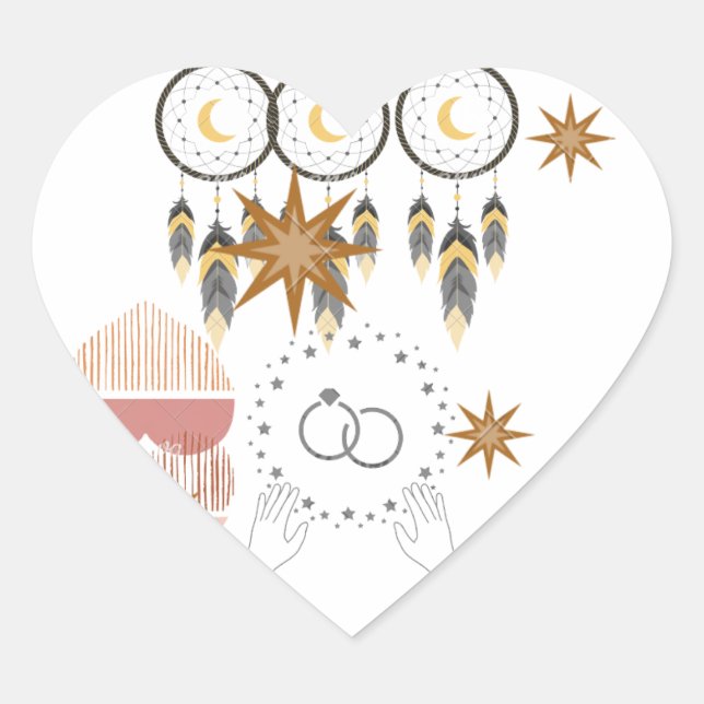 Boho Dreamcatcher Wedding Heart Stickers (Vorderseite)