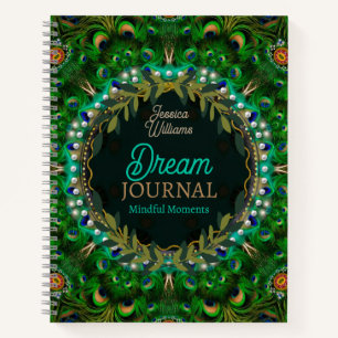 Boho Dreams Peacock Feathers Green Mandala Notizbuch