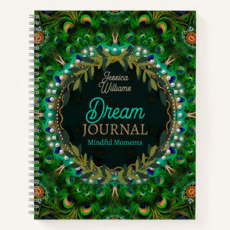 Boho Dreams Peacock Feathers Green Mandala Notizbuch