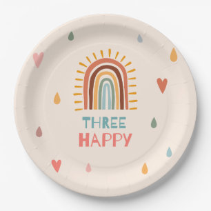 Boho drei dritter Geburtstag Rainbow Pappteller