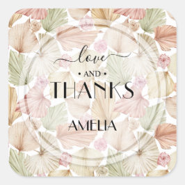 Boho Dried Blätter und Blume Hochzeit Quadratischer Aufkleber