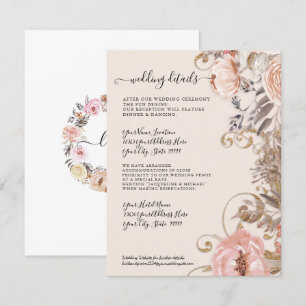 Boho Dried Floral Blush Rose Gold Wedding Details Einladung