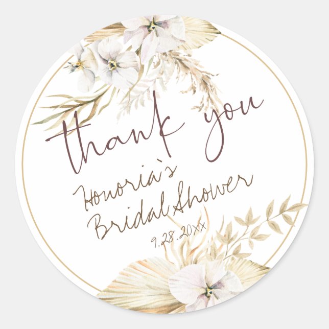 Boho Dried Floral Favor 3 Classic Round Sticker (Vorderseite)